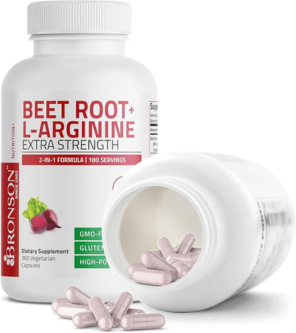 Bronson Beet Root + L-Arginine Nitric Oxide Production - Non-GMO, 360 Vegetarian Capsules