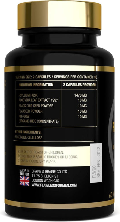 USA's Number 1 Men's Fiber Supplement: Support Gut Health with Psyllium Husk, Flax & Chia Seeds for Relief of IBS Symptoms | 60 Vegan Capsules
