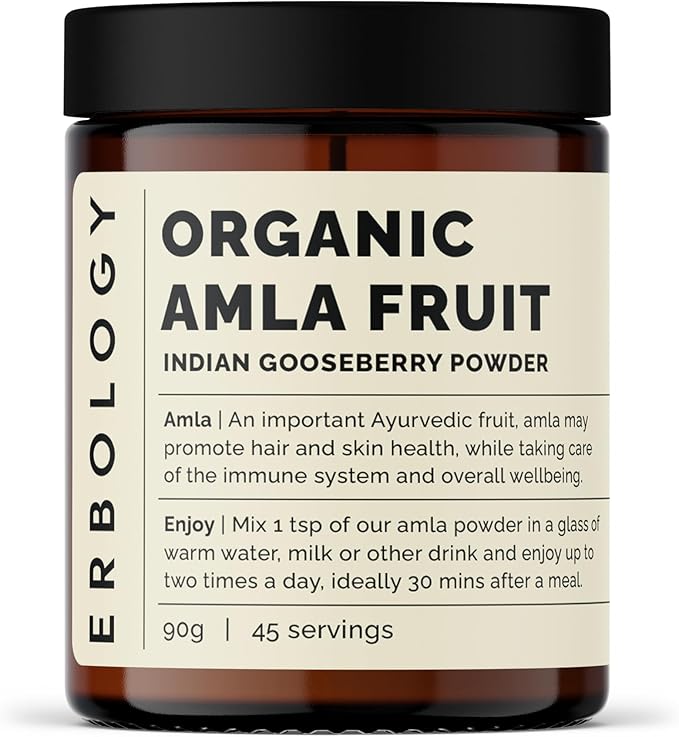 Erbology Organic Amla Powder 3.2 oz - 45 Servings - Indian Gooseberry - Skin and Hair Regeneration - Rich in Vitamin C - Sustainably Sourced Straight from Farm in India - Small Batch - GMO-Free