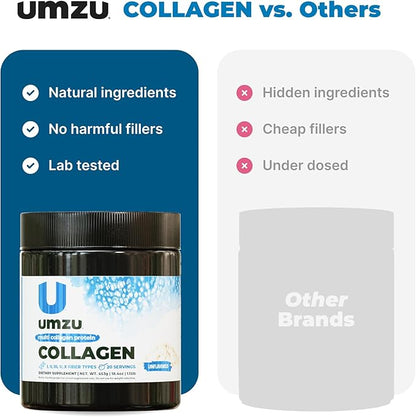 UMZU ZuCollagen Hydrolyzed Protein Powder | 5 Collagen Peptide Types for Healthy Hair, Skin, Nails, Joints & Gut | Low Calorie, High Protein (20g Protein per Serving | Unflavored)