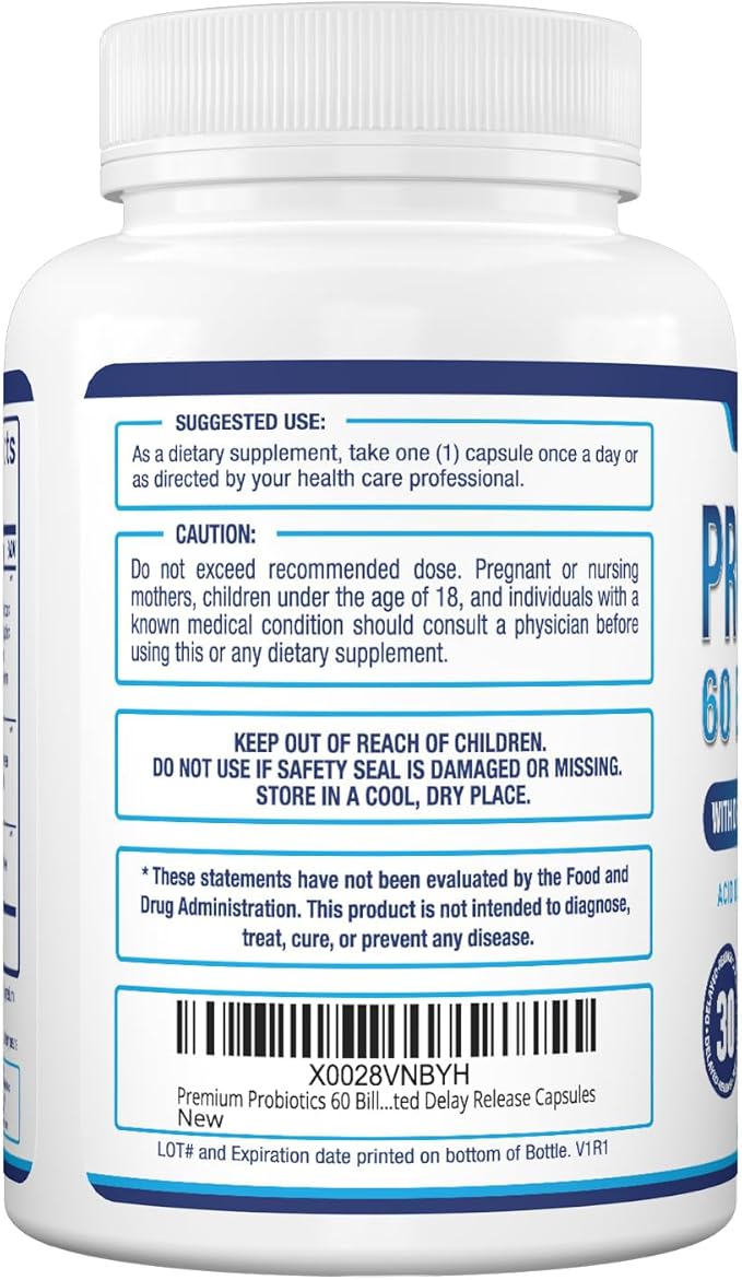 Purely Optimal Premium Probiotics 60 Billion CFU w/Organic Prebiotics & Digestive Enzymes