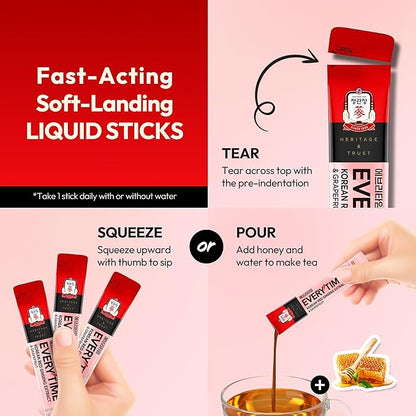 Everytime Korean Red Ginseng Extract 1,000mg & Grapefruit - Vegan Ginseng Root Energy Drink Liquid Stick Supplements - Builds Stamina & Immunity, No Caffeine (30 Sticks, 0.34 fl oz)