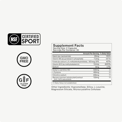 Momentous Brain Drive Nootropic Supplement - Brain Supplement for Memory and Focus Support - NSF Certified, GMO-Free, Gluten Free, 30 Servings