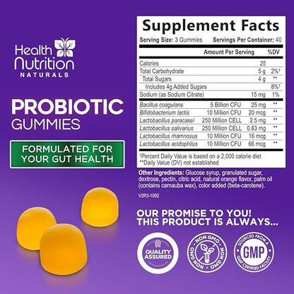 Probiotic Gummies for Digestive Health - Daily Probiotics for Women & Men Gummy, 5 Billion CFU Probiotics Supplement, Probiotic Strains Supports Immune, Vaginal, & Gut Health, Non-GMO - 120 Gummies