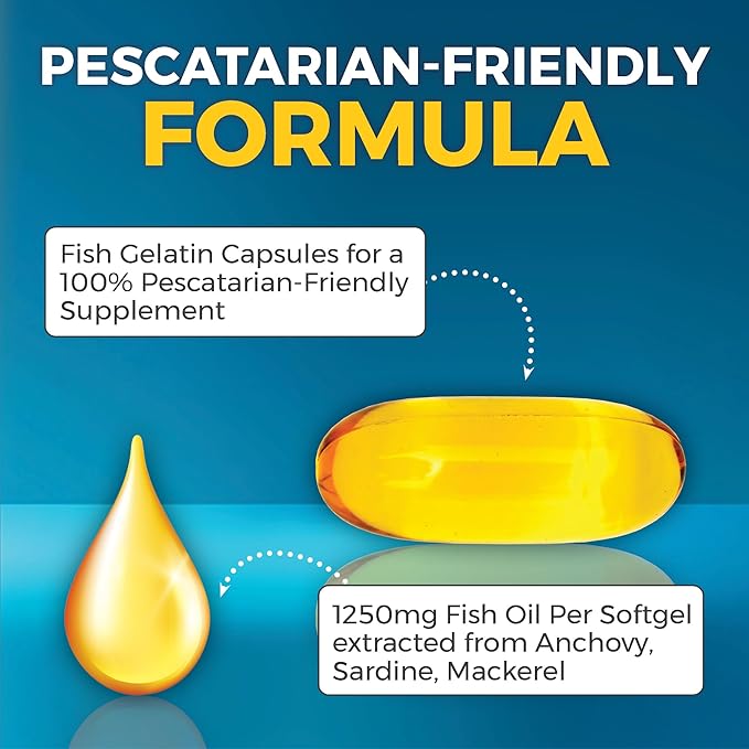 Viva Naturals Omega 3 Fish Oil Supplement for Women and Men - 2500 mg Triple Strength Fish Oil Pills with Re-Esterified Omega 3 Fatty Acids Including EPA, DHA DPA - 60 Pescatarian-Friendly Softgels