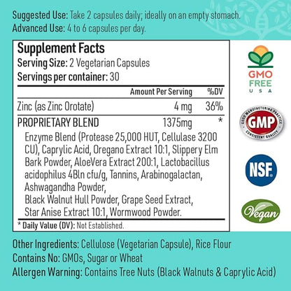 Candida Complex Oregano Oil, Digestive Enzymes, Candida Cleanse, Non-GMO Probiotic Supplement with Organic Herbs, Caprylic Acid, Grape Seed Extract, 60 Vegetarian Capsules