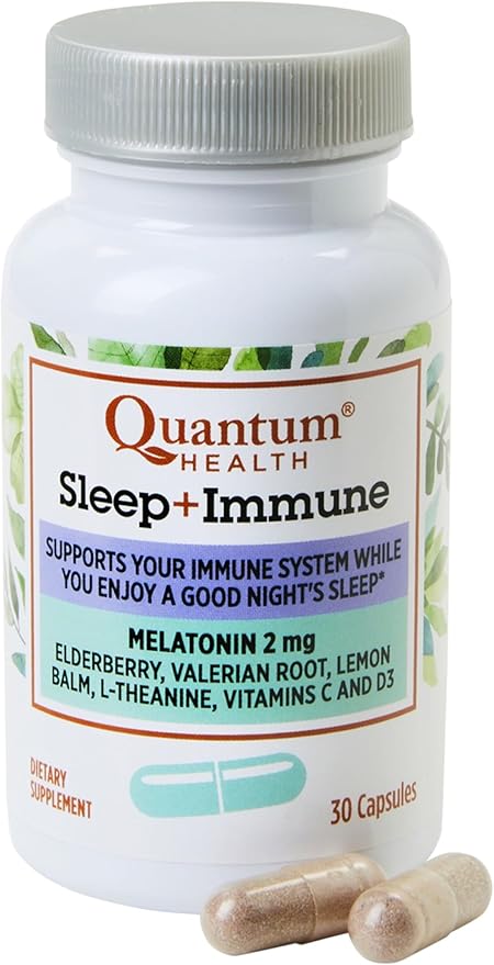 Quantum Health Sleep Immune Support Supplement Melatonin 2mg L Theanine & Valerian Root Plus Elderberry Vitamin C & D Immunity Boost - 30 Capsules