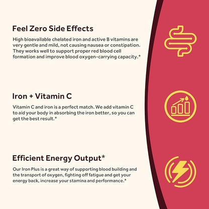 Doctor's Recipes Iron Supplement for Women Men - Gentle Iron Bisglycinate with Vitamin C, B6, Folate & B12 - Non-Constipating & Stomach Friendly Iron Pills for Blood & Energy Support, 90 Vegan Caps