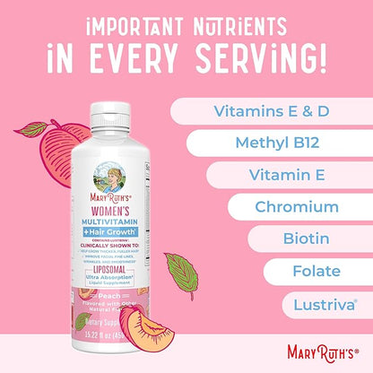 Women's Multivitamin + Lustriva Hair Growth Liposomal | Biotin 10000mcg | Clinically Tested for Thicker Hair, Wrinkles, Fine Lines, Skin Care | with Ashwagandha & Maca Root | Ages 18+ | 15.22 Fl Oz