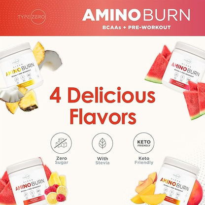 Type Zero AminoBurn - Natural Pre Workout + BCAA (Tropical Punch | 30serv) Sugar Free BCAAs Amino Acids Supplement Keto Preworkout, Amino Preworkout and Post Workout Drink