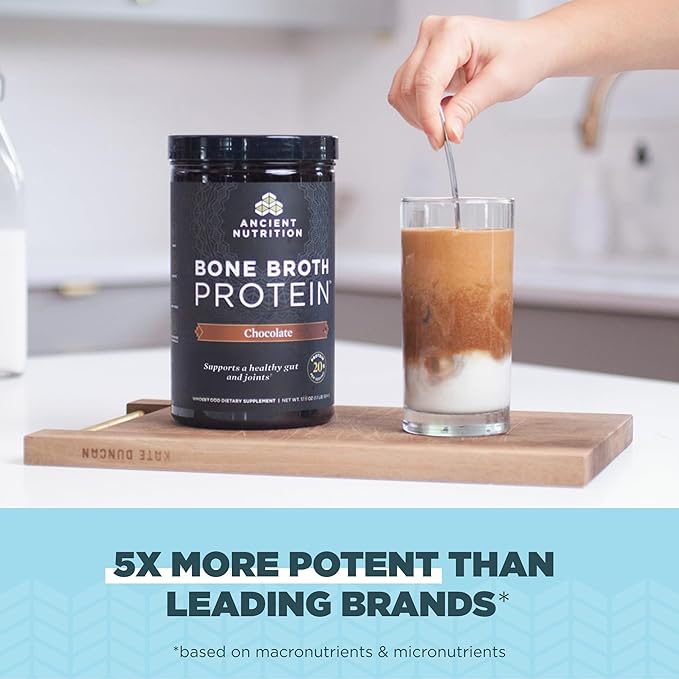 Ancient Nutrition Grass Fed, Cage Free, Bone Broth Protein Powder, 20g Protein, Hydrolyzed Collagen Peptides, Keto & Paleo Friendly, Supports Joint, Gut Health, Chocolate, 40 Servings