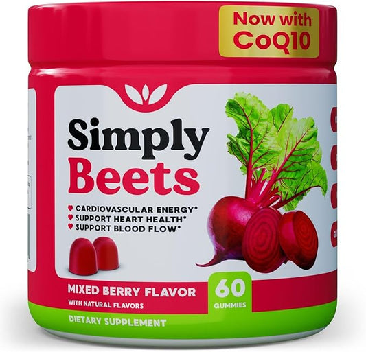 Beet Gummies with CoQ10-Nitric Oxide & Energy Support-Non-GMO Beetroot Powder & Grape Seed Extract- Natural Mixed Berry Flavor-60 Count