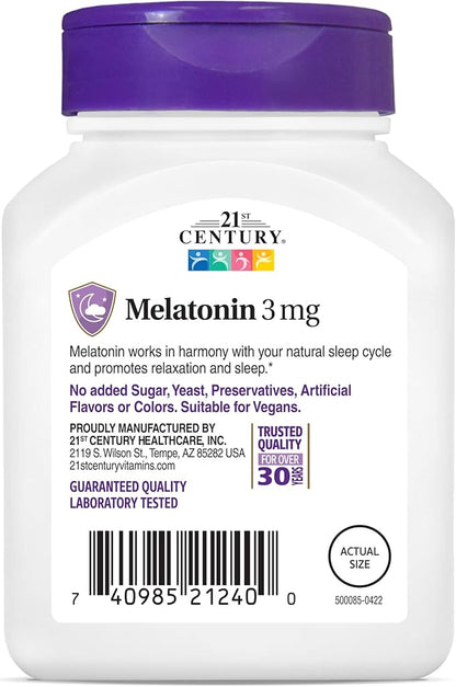 21st Century Melatonin 3 mg Tablets, 90 Count