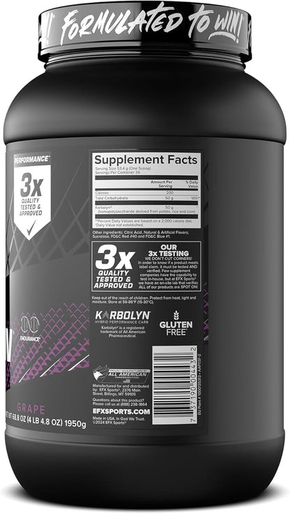 EFX Sports Karbolyn Fuel | Fast-Absorbing Carbohydrate Powder | Carb Load, Sustained Energy, Quick Recovery | Stimulant Free | 36 Servings (Grape)