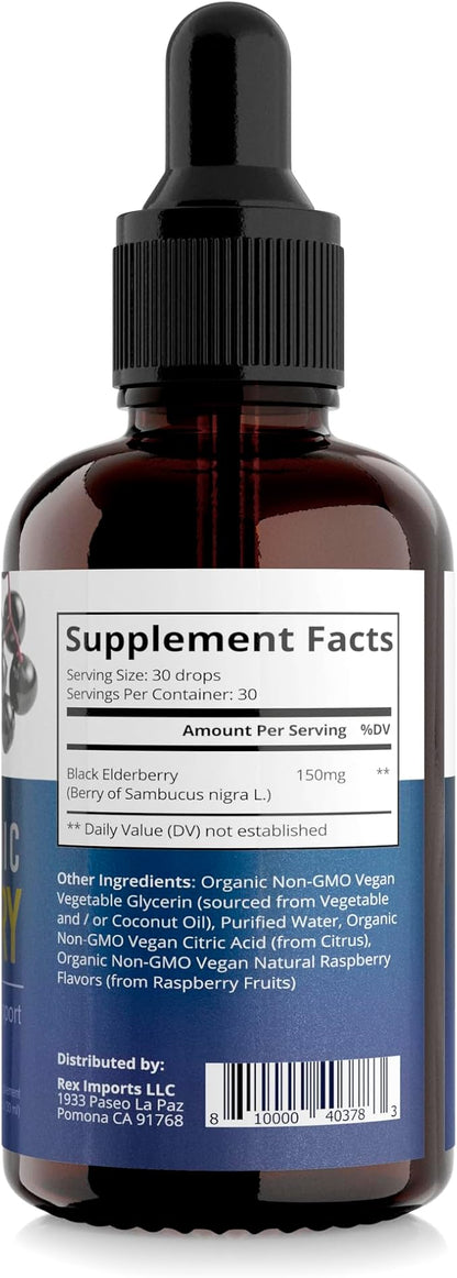 Organic Elderberry Syrup, 30 Day Supply, Black Elderberry Liquid for Immune Support, Sambucus Elderberry Syrup - Liquid Extract Drops for Kids & Adults - Extra Strength (1 Pack)
