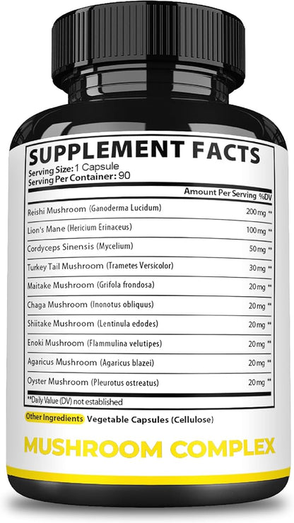 Satoomi Reishi Supplement Complex 5000Mg - 10in1 Combined with Lions Mane, Cordyceps Sinensis, Chaga Mushroom & Others - 90 Capsules for 3 Months