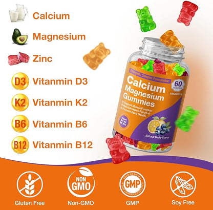 Calcium Citrate with Vitamin D3, K2, 1200mg Calcium Gummies with Magnesium Zinc, Extra Absorption Calcium Supplements for Women & Men Bone, Muscle & Immune Support, Fruit Flavor 120 Chewable Gummies