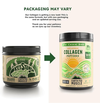 Earth Fed Muscle Unflavored Collagen Peptides Powder - 20g Protein Per Serving - Supports Hair, Skin, Nails, Joints & Recovery - Sugar-Free, Soy-Free, Gluten-Free, Paleo & Keto Friendly