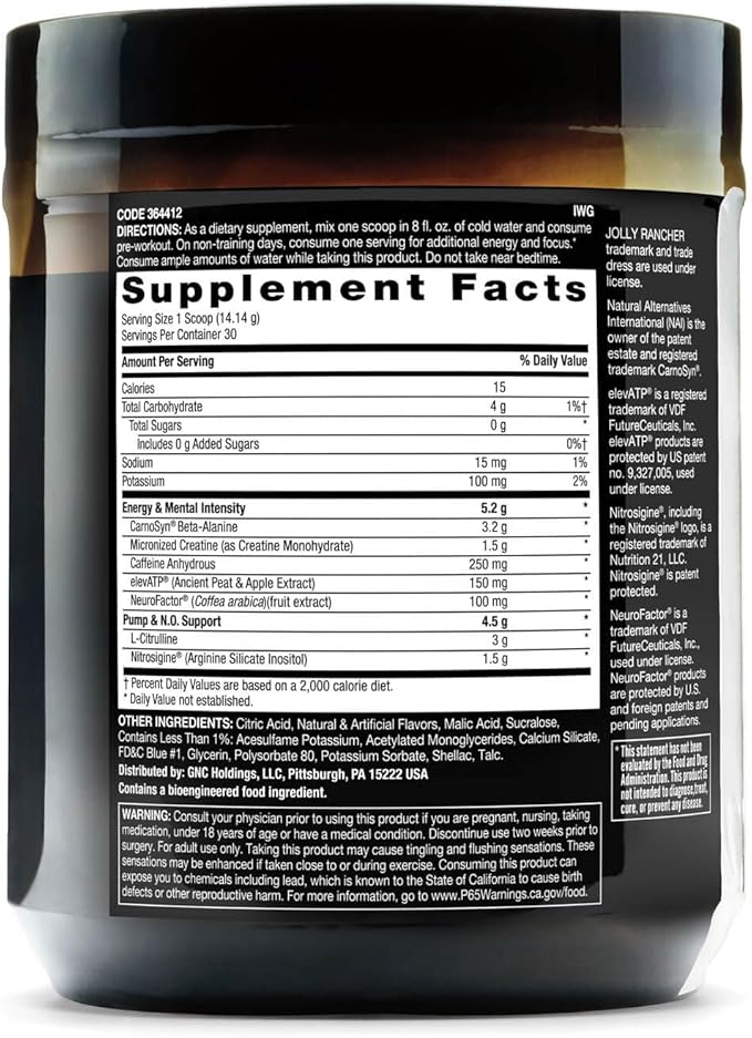 BEYOND RAW LIT Pre Workout Powder Supplement, Jolly Rancher Blue Raspberry, Energy, Focus, Endurance, Pumps, Nitric Oxide Boost, 250mg Caffeine, Creatine, Beta Alanine, 30 Servings