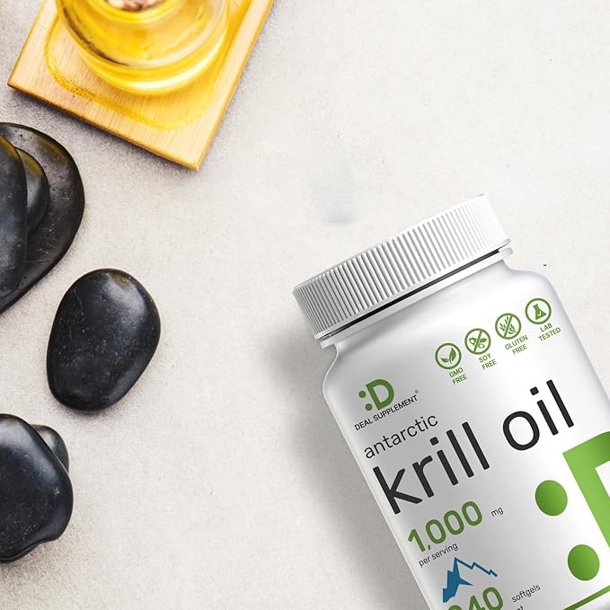 DEAL SUPPLEMENT Antarctic Krill Oil, 1,000mg Per Serving, 240 Softgels – Mercury Free, No Fishy Taste – Rich in Omega-3s, EPA, DHA, Astaxanthin, & Phospholipids – Non-GMO, No Gluten