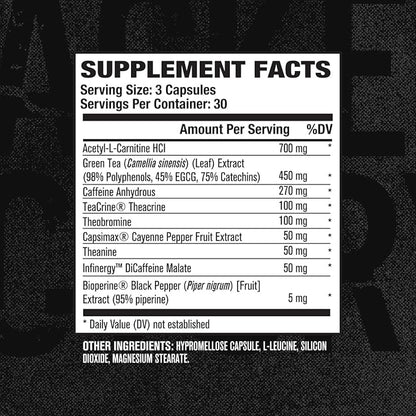 Jacked Factory Burn XT Black Thermogenic Fat Burner - Weight Loss Supplement, Appetite Suppressant, Nootropic Energy Booster | TeaCrine, Acetyl L-Carnitine, Green Tea Extract - 90 Veg Diet Pills