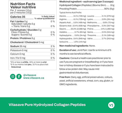 Collagen Peptides Powder – 10g Hydrolyzed Collagen per Serving – Unflavored, Grass-Fed, Keto Friendly – Skin, Hair, Nails & Joint Support – 500g