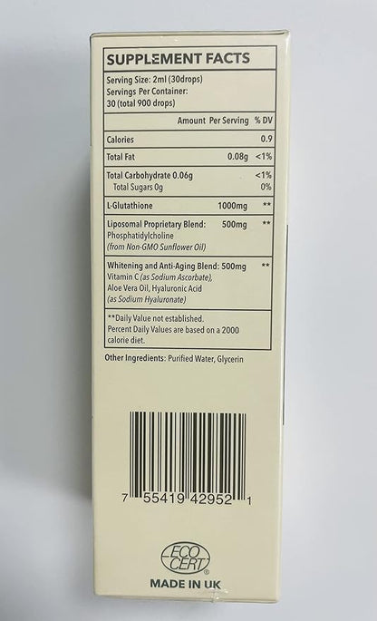 Liposomal Glutathione, Superior Absorption, Liquid Glutathione Supplement, Powerful Antioxidant, Liver Detox, Immune Enhancer, Soy-Free, Non-GMO, Vegan & Gluten Fre, 4 fl.oz,1500 mg
