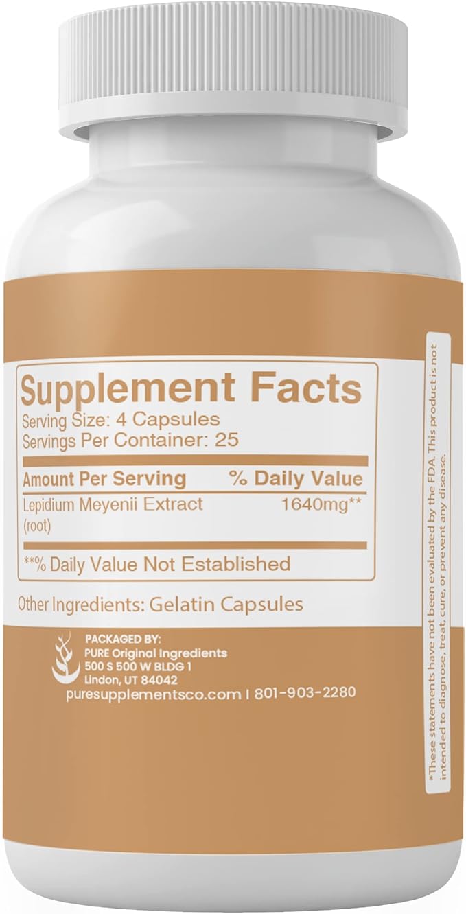 PURE ORIGINAL INGREDIENTS Maca Root, (100 Capsules) Always Pure, No Additives Or Fillers, Lab Verified