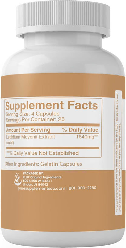 PURE ORIGINAL INGREDIENTS Maca Root, (100 Capsules) Always Pure, No Additives Or Fillers, Lab Verified