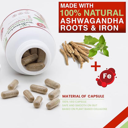 Ashwagandha with Iron Bisglycinate - 300mg & Bioavailable Iron 10mg - 60 Capsules