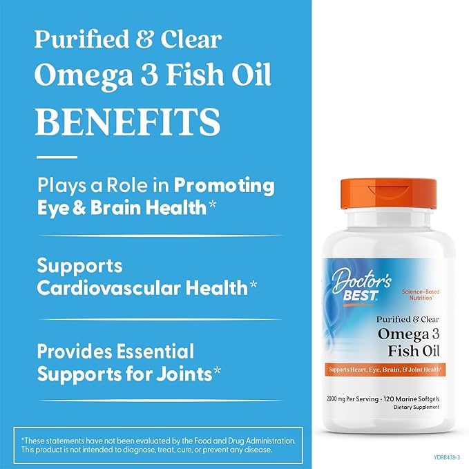 Doctor's Best Purified & Clear Omega 3 Fish Oil with Goldenomega, Supports Heart, Eye, Brain, & Joint Health, Non-GMO, Gluten Free 120 Marine Softgels