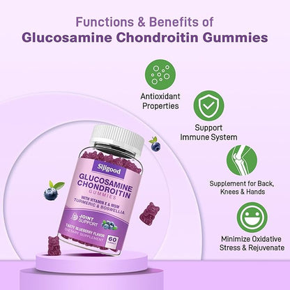 2 Pack Glucosamine Chondroitin Gummies, Extra Strength Glucosamine Chondroitin MSM with Elderberry & Turmeric, Joint Health, Flexibility, Antioxidant, Immune for Adults-Blueberry Flavored, 120 Gummies