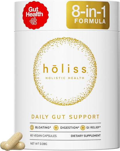 Daily Gut Health Supplement Capsules, Slippery Elm, Licorice Root, Marshmallow Root, Zinc Carnosine, Amino Acid & Plant Based Herbs for Digestive Health and Bloating Support, 60 Capsules