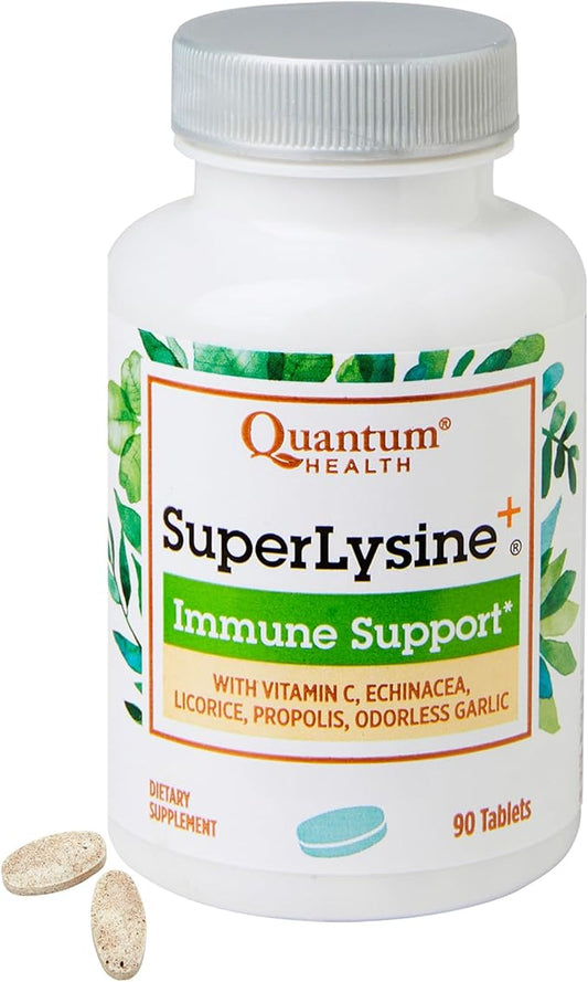 Quantum Health Super Lysine+ / Advanced Formula Lysine+ Immune Support with Vitamin C, Echinacea, Licorice, Propolis, Odorless Garlic (90 Tablets)