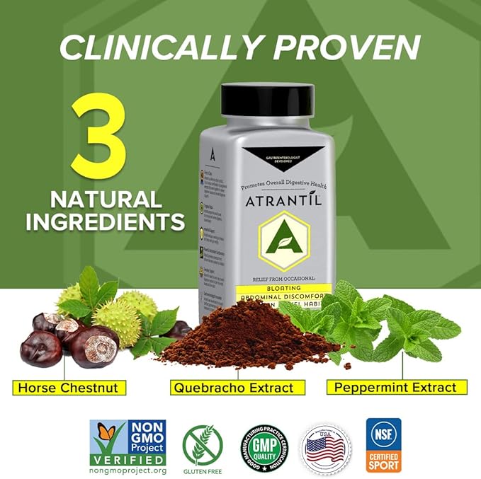 Atrantíl Atrantil 90 Capsules-Antioxidant Packed Polyphenol for Bloating and Gas Relief, Abdominal Discomfort, Constipation, Diarrhea, Postbiotic, Change,n Bowel Habits and Everyday Digestive Health.
