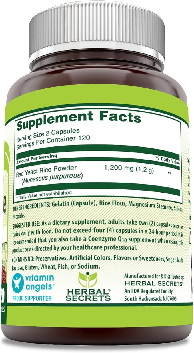 Herbal Secrets Red Yeast Rice 1200 Mg per Serving, 240 Veggie Capsules Supplement | Non-GMO | Gluten Free | Made in USA