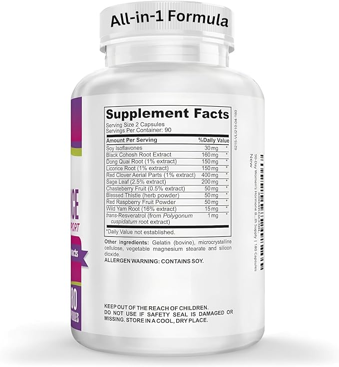 3-Month Women's Hormone Health Support Supplement | All-in-1 Formula for Women | Perfect Blend of 11 Herbs/Extracts | Female Hormonal Balance Complex Pills | Bulk Savings 90-Day Supply | 180 Capsules