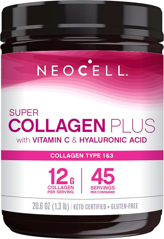 NeoCell Super Collagen Powder, Collagen Plus includes Vitamin C & Hyaluronic Acid, Promotes Healthy Hair, Beautiful Skin, & Nail Support, Collagen Type 1 & 3, 12g Collagen per Serving, 20.6 Oz