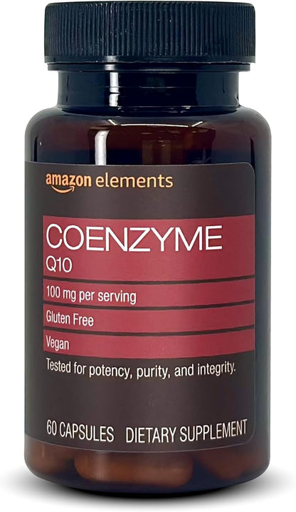 Amazon Elements Vegan CoQ10 100 mg - Normal Energy Production, Supports Cardiovascular Health - 2 Month Supply (60 Capsules)