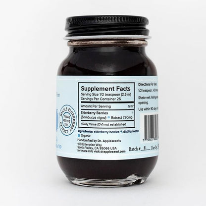 Dr. Appleseed's Wild Elderberry Extract Unsweetened Max Strength 720mg Kids + Adults Daily Immune Supplement Doctor- Formulated Science-Backed Pure Vegan 25 Day Supply – 2 Fl Oz