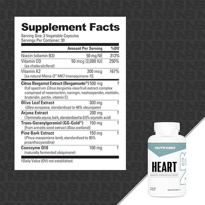 NutraBio Heart- Heart Health Supplements, Cardiovascular Supplement, Cholesterol, Circulatory & Healthy Blood Pressure Support- 90 Capsules