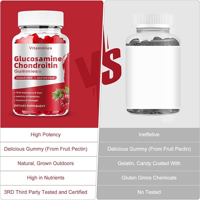 Glucosamine Chondroitin Gummies with MSM & Elderberry Extra Strength - Joint Support, Antioxidant Immune Support Supplement for Adults, Men & Women Minerals, coenzyme Q10, DHA - 60 Raspberry Gummies