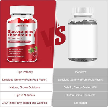Glucosamine Chondroitin Gummies with MSM & Elderberry Extra Strength - Joint Support, Antioxidant Immune Support Supplement for Adults, Men & Women Minerals, coenzyme Q10, DHA - 60 Raspberry Gummies