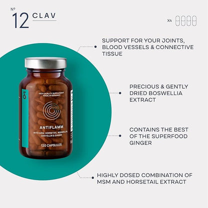 CLAV Boswellia Extract Capsules with MSM, Horsetail Extract, Gotu Kola & Ginger Extracts - Joint Support Supplement - 120 Capsules