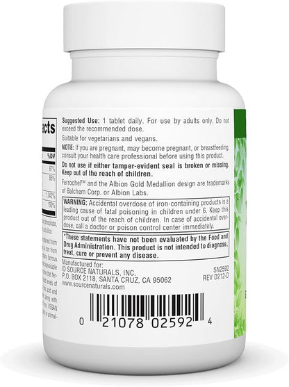 Source Naturals Vegan True Iron Support, Gentle on The Stomach and Chelated for Increased Absorbtion* - 180 Tablets