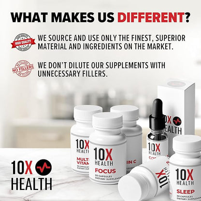 10X Health Sleep Supplement for Adults - 3mg Melatonin, L-Theanine & Magnesium Supplement for Deep Rest, Relaxation & Longer Sleep - Non-Habit Forming, 3-in-1 Natural Sleep Support - 60 Capsules