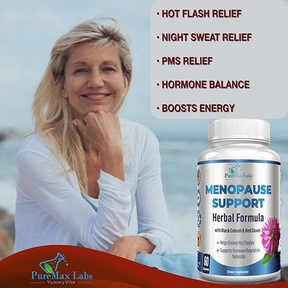 Menopause Support for Women - Natural Menopause Supplement for Hormonal Balance, Hot Flash Relief with Black Cohosh, Dong Quai - 60 Capsules