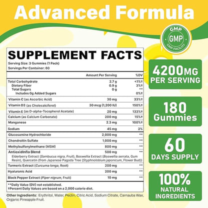 Glucosamine Chondroitin Gummies, 4200mg Extra Strength Joint Supplements Glucosamine Chondroitin with MSM & Elderberry for Joint Health, Flexibility, Immune Support for Adults, Men & Women, 180 Count