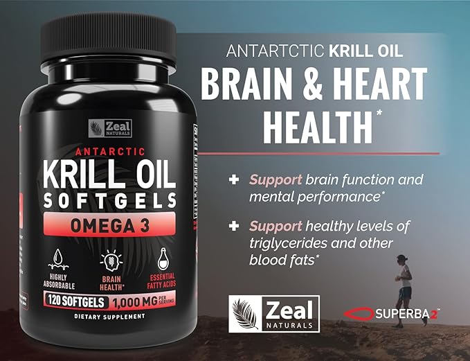 Antarctic Krill Oil 1000mg (120 Softgels) Omega 3 Krill Oil Supplement with EPA, DHA & Astaxanthin - Omega 3 Fish Oil for Joint, Brain, and, Heart Support for Men and Women