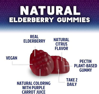 Immune Support Gummies - Sambucus Elderberry Gummy with Elder Berry Extract, Zinc & Vitamin C, Natural Vegan Immune Support Supplement for Adults & Children, Gummy Elderberry Vitamins - 60 Gummies